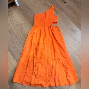 Linen One-Shoulder Orange Maxi Dress